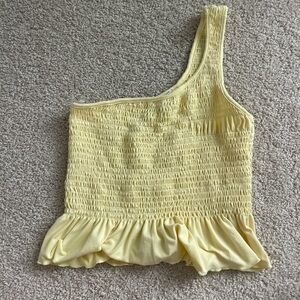 Gaze Yellow Asymmetrical Smocked Tank Top